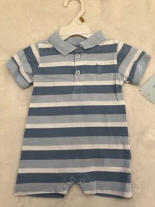 Us Polo Layette Baby Boy Shower Gift Romper Striped Bodysuit Short Newborn 0 3 - Picture 1 of 8