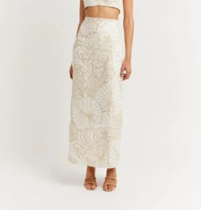 Mint ! DISSH White Malta Palm Linen Midi Skirt white bone sz 8 divine ! - Picture 1 of 15