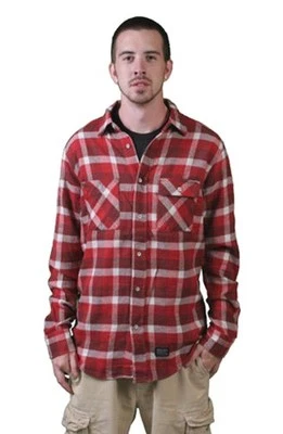 Camisa Kr3w Skateboarding Para Hombres Rojo Grants Franela Manga Larga Abotonada Nueva con Etiquetas Foto 1 de 2