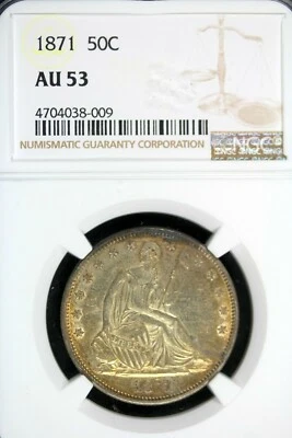 1871 Seated Liberty Half Dollar NGC AU-53 - Image 1 of 2