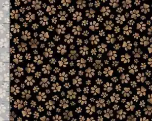 3 Yards Quilt Cotton Fabric - Timeless Treasures Dog Cat Paw Print on Black - Picture 1 of 1