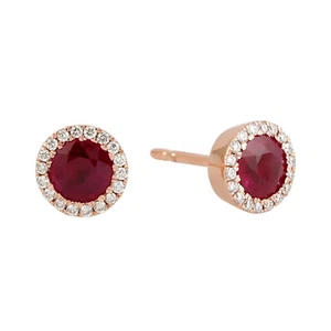Occidental Gema Rubí Pendientes Pequeños 18k Oro Rosa Diamante Natural Joyería - Imagen 1 de 5