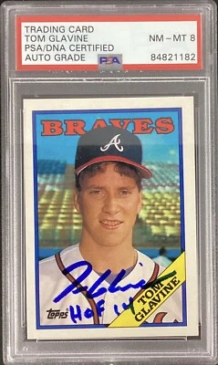 Tom Glavine Signed 1988 Topps #779 Rookie Card RC HOF Inscript PSA/DNA Auto 8 ￼￼ - Image 1 of 4