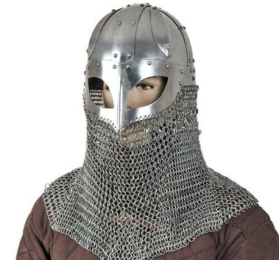 Casco vikingo medieval histórico armadura de batalla + acero 18G y correo de cadena sca Foto 1 de 2