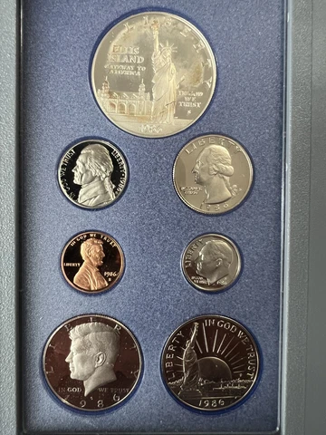 1986 U.S. Mint Prestige Proof Set Ellis Statue of Liberty Silver w/ Box & COA Cover