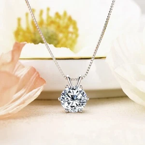 1ct Pendant Necklace White Gold VVS1/D/Excellent Lab-Created Diamond Test Pass - Picture 1 of 6