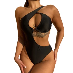 One Shoulder Women Swimwear Asymmetric Cut Out Swimsuit Female Monokini High Cut - Picture 1 of 10
