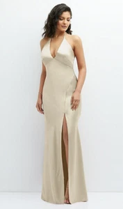 After Six 6885... Maxi Vestido Sesgado Espalda Abierta con Corbata Baja...Champán...Talla M - Imagen 1 de 5