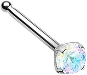 TWO (2) S925 Sterling Silver 2.5mm AB CZ Nose Bone Ball End Nose Ear Ring 20G - Picture 1 of 2