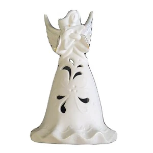 Keramik Engel mit Harfe weiß Porzellan Teelicht 8" Weihnachten Feiertage 2004 - Bild 1 von 7