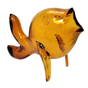 Jarrón vintage MCM Blenko Crackle Glass Fish Bowl 12" ámbar miel 5433 - Imagen 1 de 14