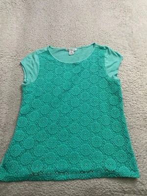 Blusa Liz Claiborne Mujer Manga Corta Encaje Cuello Redondo Forrada Verde Petites PL Foto 1 de 4
