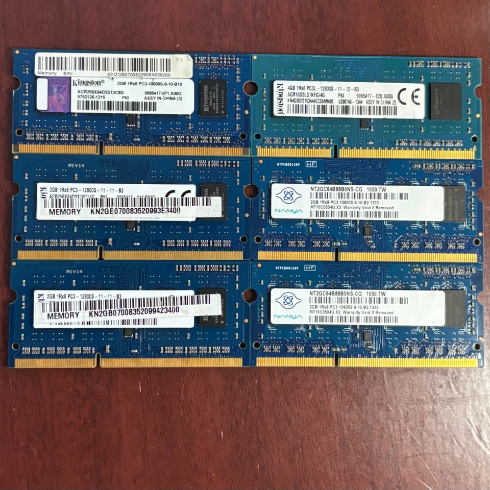 LOTE A GRANEL 6X PC3 DDR3 PORTÁTIL MEMORIA RAM VELOCIDADES MIXTAS MARCAS Foto 1 de 1