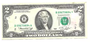 1976 Federal Reserve banconota da due dollari B 09679894 valuta statunitense fuori centro - Foto 1 di 9