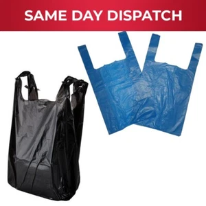 Chaleco azul y negro bolsas de transporte para comestibles reutilizables 16 x 24 x 30 en 22 mu - Imagen 1 de 11