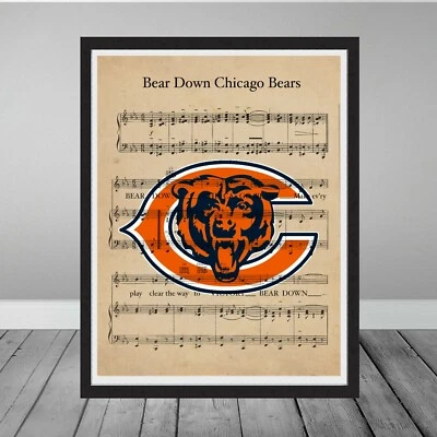 Póster artístico de regalo de fútbol americano con logotipo de música de canción de lucha Bear Down Chicago Bears de colección Foto 1 de 2
