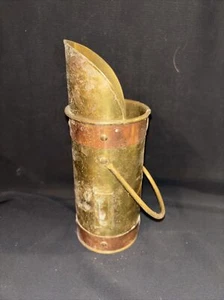 Vintage Copper And Brass Fireplace Tall Match Holder & Side Striker With Handle - Picture 1 of 7