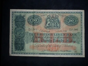 British Linen Bank £20 Banknote 1962 Serial G5 17/380 in original VF+ condition - Picture 1 of 3
