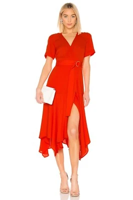 A.L.C. Claire Orange D-Ring Belted Handkerchief Hem Wrap Style V-Neck Dress 8 M - Image 1 of 4
