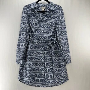 Levi's Shirt Dress Womens M Button Up Waist Tie Long Sleeve Geometric Blue White - Picture 1 of 11