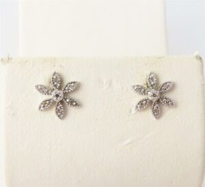 14K White Gold Diamond Accent Flower Stud Earrings 