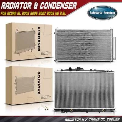 Kit de radiador y condensador de CA nuevo de 2 piezas para Acura RL 2005 2006 2007 2008 V6 3,5 L Foto 1 de 4