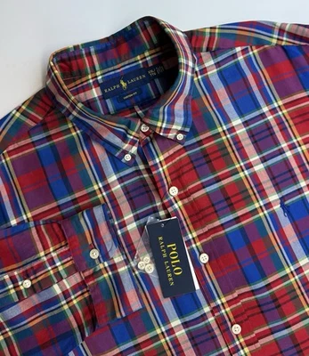 NWT Polo Ralph Lauren Shirt Multi Red Blue Plaid Custom Fit Button Up Men's XXL - Image 1 of 4