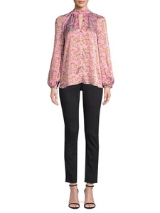 Milly Women's Pink Silk Cheetah Print HI-LO Long Sleeved Blouse Size 6 EUC - Picture 1 of 10