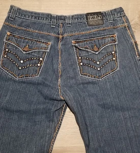 Knockout Deluxe Jeans Mens 46x32 Blue Baggy Y2K Streetwear Embroidered Hip Hop - Picture 1 of 5
