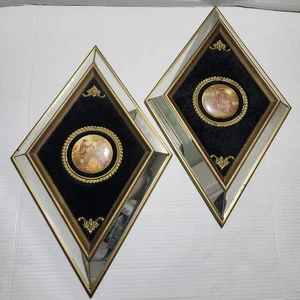 2 Vintage viktorianische Wandtafeln diamantförmiger Spiegelrahmen Samtrücken Rarität  - Bild 1 von 13