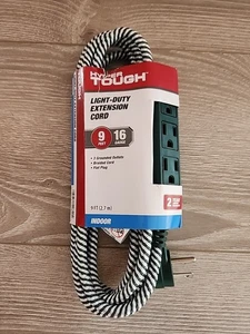 Hyper Tough 9 Ft Extension Cord Low Profile Braided 3 Indoor Green - Picture 1 of 4