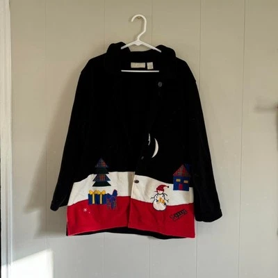 Muñeco de nieve/árbol vintage Studio Works polar abotonado Navidad unisex grande Foto 1 de 4