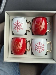 Nuevo paquete de 4 tazas de mula Cambridge de diseño navideño Moscú, acero inoxidable - Imagen 1 de 4
