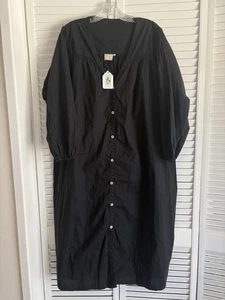 Deiji Studios schwarzes Popeline Langarm Midikleid mit Knopfleiste Gr. S Oversized - Bild 1 von 5