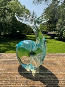 Kleine 4,5" Kunst Glas Rentier Figur Briefbeschwerer Aqua Blau - Bild 1 von 8