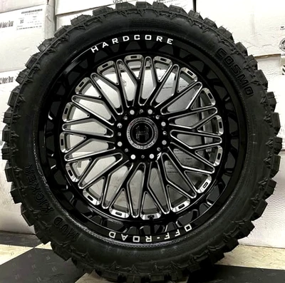 4x 22x12 Hardcore HC103 Wheels & Tires -44 Black Milled 8x6.5 RAM Chevy 8x165.1 - Image 1 of 3