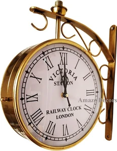 8" Double Sided Wall Clock/Victorian Station Railway Clock/Home & Office Décor - Picture 1 of 7