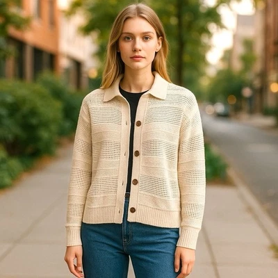 Cárdigan Abercrombie & Fitch Talla Mediana Alta Suéter Con Botones Tejido Crema Nuevo con Etiquetas Foto 1 de 4