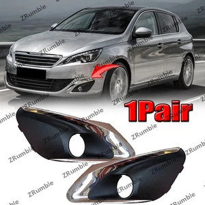 1Pair For Peugeot 308S 2015-2016 Front Fog Lamp Grille Fog Light Cover Chrome - Picture 1 of 6