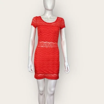 Vestido ceñido al cuerpo de encaje Free People rojo naranja manga corta talla XS Foto 1 de 4