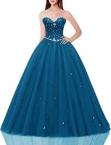 Likedpage Damen - BLAU Herzausschnitt Ballkleid Tüll Quinceañera Kleider - Größe 16 - Bild 1 von 5