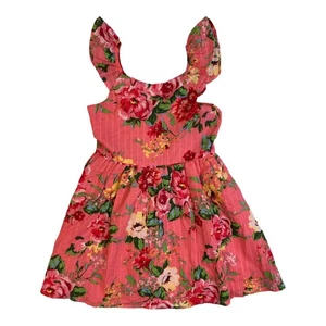 Zunie Girl Girl's Ruffle Sleeve Coral Floral Sundress - Picture 1 of 3