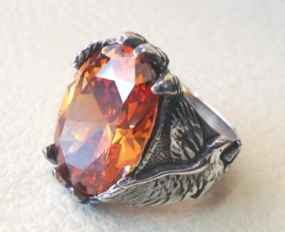 Anel unissex masculino sólido prata esterlina 925 amarelo zircão cúbico pedra preciosa - Imagem 1 de 4