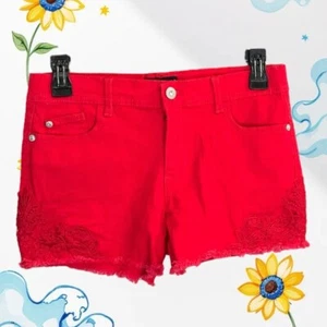 Jordache Red Short Jean Shorts w Lace & Frayed Leg Edges Girls Size 14 - Picture 1 of 7
