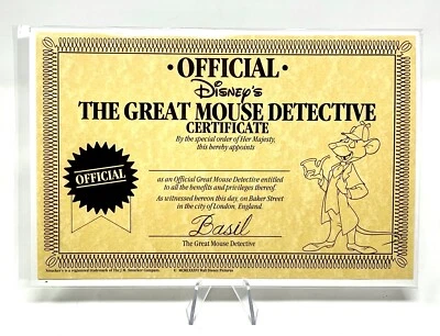 RARO Certificado Vintage Anos 80 Disney O GRANDE DETETIVE MOUSE! Promoção SMUCKER! - Imagem 1 de 4