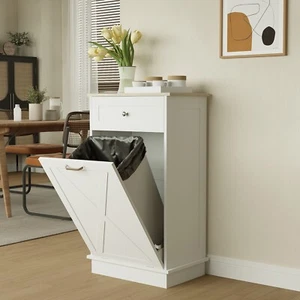 Kitchen Tilt Out Trash Can Cabinet Freestanding Trash Bin Holder Storage Drawer - Picture 1 of 13