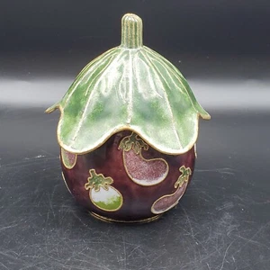 CLOISONNE Enameled EGGPLANT Shape TRINKET BOX  - Picture 1 of 8
