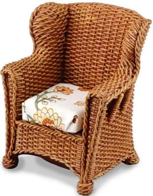 Wicker Wing Chair 1.812/0 Reutter Arm Rattan Brown Garden Dollhouse Miniature - Image 1 of 4