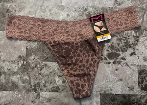 NWT MAIDENFORM S/M SMOOTH BROWN LEOPARD CHEETAH TAUPE LACE RARE THONG PANTIES - Picture 1 of 4
