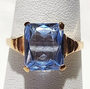 Vintage 10K Gold Aqua Blue Spinel Topaz Bastian Brothers Sz 9.25 Ring 4.2 Grams - Picture 1 of 15